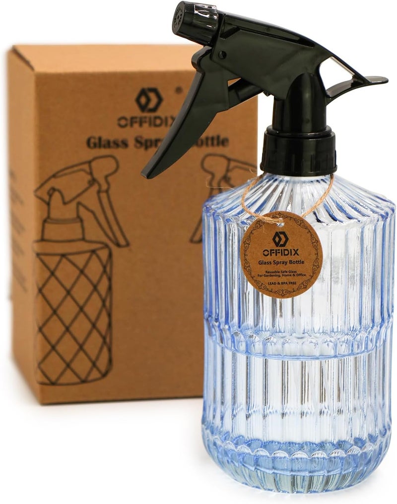 OFFIDIX Glass Spray Bottle,Plant Mister Indoor Watering Can,Adjustable Nozzle Watering Glass 0.45L/15.22oz Spray Bottle for Cleaning Solutions (Light Blue) - Image 1